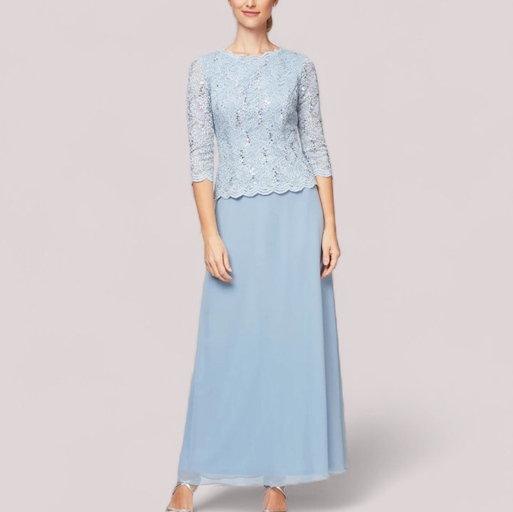 ALEX EVENINGS Long Gown Sequin Lace Bodice & Chifon Skirt, 8P